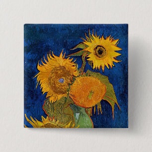 Badge Carré 5 Cm Vincent van Gogh - Vase avec cinq tournesols