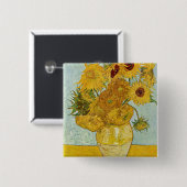 Badge Carré 5 Cm Vincent Van Gogh - Vase avec douze tournesols (Devant & derrière)