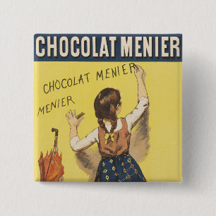 Badge Carré 5 Cm Vintage 1892 Chocolat Menier Jeune Fille Française