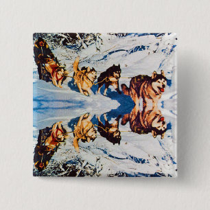 Badge Carré 5 Cm Vintage Alaska eskimo Malamute course de traîneau