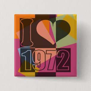 Badge Carré 5 Cm Vintage Art - I love (heart) 1972 - Button