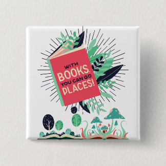 Badge Carré 5 Cm Vintage Avec Livres vous pouvez aller des endroits