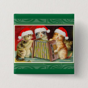 Badge Carré 5 Cm Vintage Christmas Cats