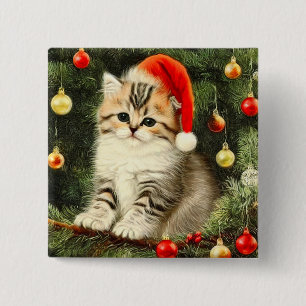 Badge Carré 5 Cm Vintage Christmas Kitten
