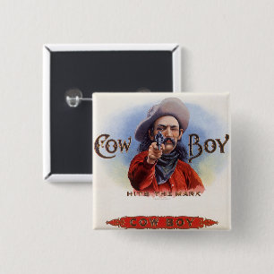 Badge Carré 5 Cm Vintage Cigar Étiquette Art, Cowboy frappe la marq
