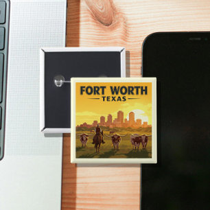 Badge Carré 5 Cm Vintage Fort Worth Texas