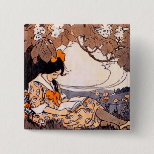 Badge Carré 5 Cm Vintage Lecture sous un arbre