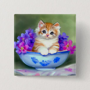 Badge Carré 5 Cm Vintage Orange and White Kitten Illustration