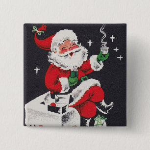 Badge Carré 5 Cm Vintage rétro Noël Holiday Père Noël