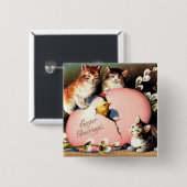 Badge Carré 5 Cm Vintage - Salutations de Pâques (Devant & derrière)