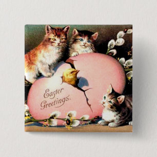Badge Carré 5 Cm Vintage - Salutations de Pâques