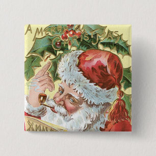 Badge Carré 5 Cm Vintage Santa with List