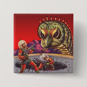 Badge Carré 5 Cm Vintage Science Fiction Géante Centipede Guerre de