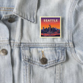 Badge Carré 5 Cm Vintage Seattle Washington (En situation)