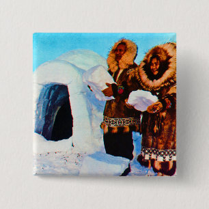 Badge Carré 5 Cm Vintage USA Alaska igloo builders