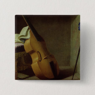Badge Carré 5 Cm Viole basse, feuille de score et une épée, 1693