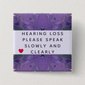 Badge Carré 5 Cm Violet Abstract Heart Hearing Loss 2 Inch (Devant)