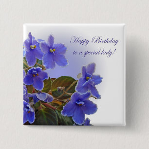 Badge Carré 5 Cm Violettes africaines bleues