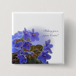 Badge Carré 5 Cm Violettes africaines Bleues de Pâques