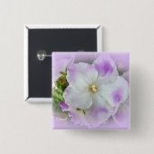 Badge Carré 5 Cm Violettes africaines violettes et blanches (Devant & derrière)