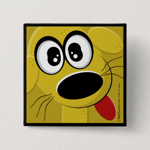 Badge Carré 5 Cm Visage de chien jaune