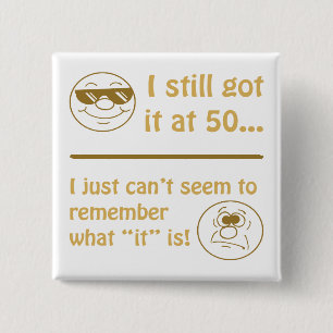 Badge Carré 5 Cm Visages amusants 50e anniversaire Gag Cadeaux