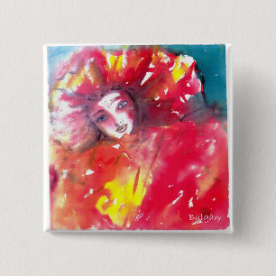 BADGE CARRÉ 5 CM VISAGES DE MASQUÉRADE VÉNÉTIENNE - MASQUE EN ROUGE