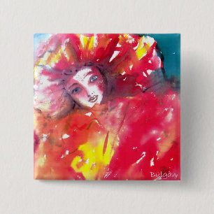 BADGE CARRÉ 5 CM VISAGES DE MASQUÉRADE VÉNÉTIENNE - MASQUE EN ROUGE