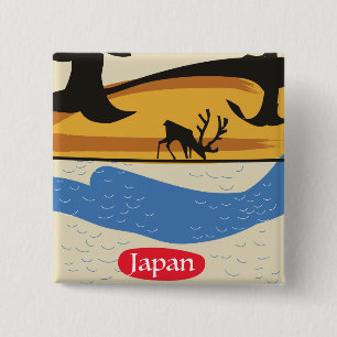 Badge Carré 5 Cm Visitez l'affiche vintage de la forêt USA.