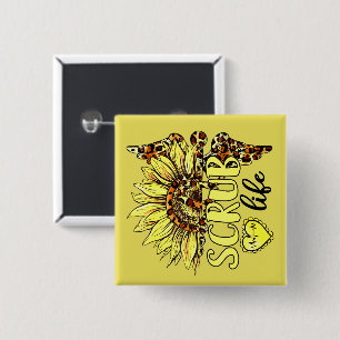 Badge Carré 5 Cm Vivre La Vie Scrub Infirmière Tournesol Léopard Nu