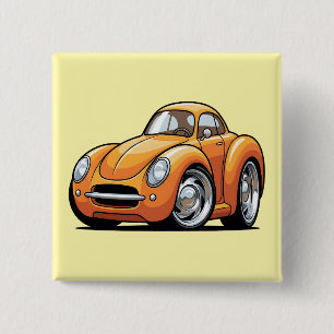 Badge Carré 5 Cm Voiture dessin animé orange classique