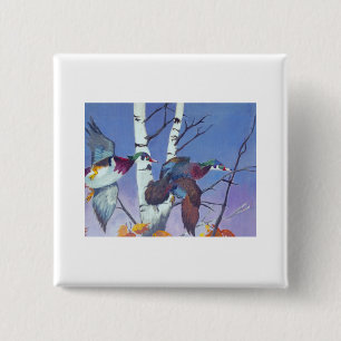 Badge Carré 5 Cm Vol de canard de bois de Fancy