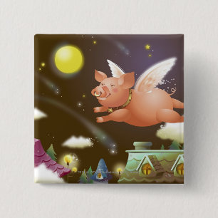 Badge Carré 5 Cm Vol de porc dans le ciel