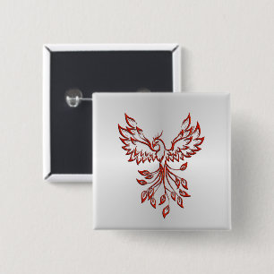 Badge Carré 5 Cm Vol d'un bouton d'argent Phoenix