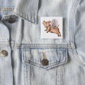 Badge Carré 5 Cm Voler des cochons (En situation)