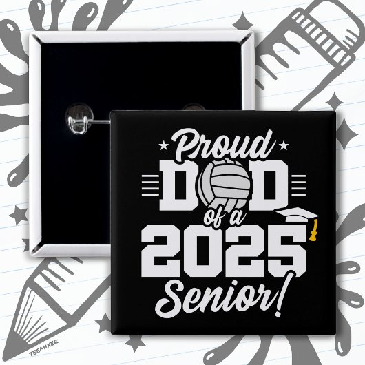 Badge Carré 5 Cm Volleyball Senior Class 2025 Graduation Fier Papa