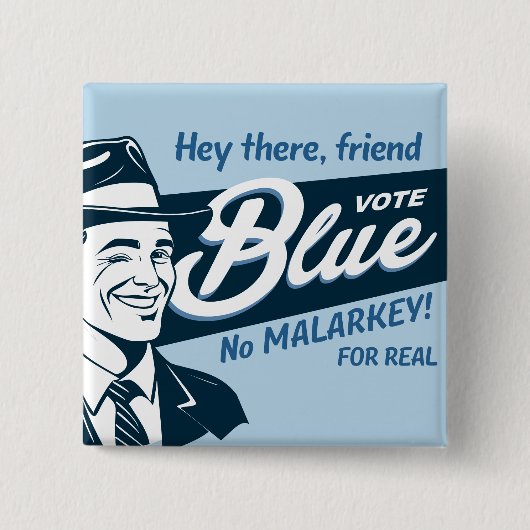 Badge Carré 5 Cm Vote bleu | Retro Funny Guy | Rectangle (Devant)