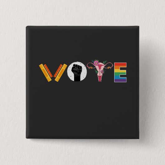Badge Carré 5 Cm VOTE Books Uterus LGBT Support (Devant)