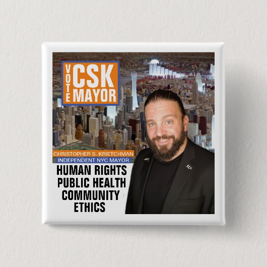 Badge Carré 5 Cm Vote CSK NYC Maire 2021 (Devant)