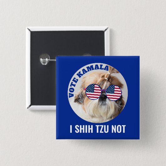 Badge Carré 5 Cm Vote Kamala USA flag Shih Tzu Pas mignon chien (Devant & derrière)