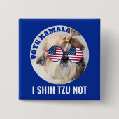 Badge Carré 5 Cm Vote Kamala USA flag Shih Tzu Pas mignon chien (Devant)