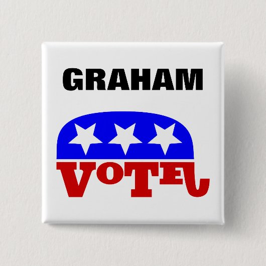 Badge Carré 5 Cm Vote Lindsey Graham Eléphant républicain (Devant)