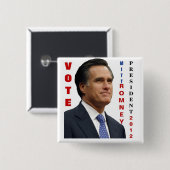 Badge Carré 5 Cm Vote Mitt Romney 2012 Pinback Button (Devant & derrière)