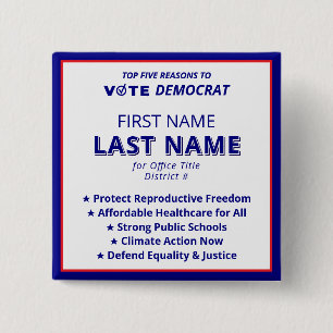 Badge Carré 5 Cm Vote Nom du candidat 2026 Simple Democrat Platform