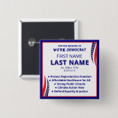 Badge Carré 5 Cm Vote pour le nom du candidat 2026 Democrat Platfor (Devant & derrière)