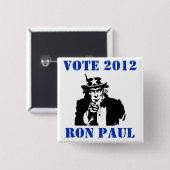 BADGE CARRÉ 5 CM VOTE RON PAUL 2012 (Devant & derrière)