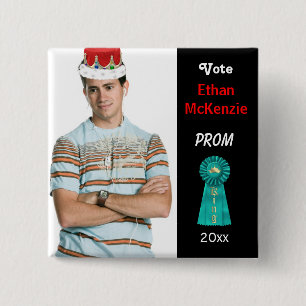 Badge Carré 5 Cm Votez-moi pour Prom King (Aqua)
