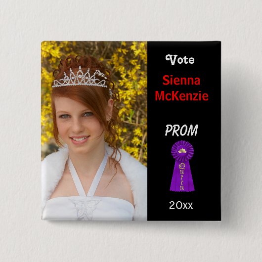 Badge Carré 5 Cm Votez-moi pour Prom Queen (Purple) (Devant)