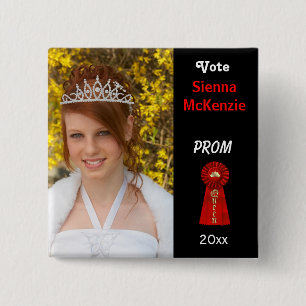 Badge Carré 5 Cm Votez-moi pour Prom Queen (Rouge)
