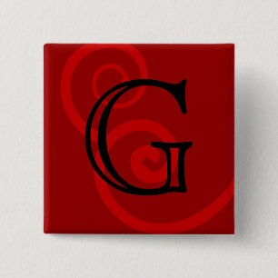 Badge Carré 5 Cm Votre lettre. Monogramme rouge fait sur commande